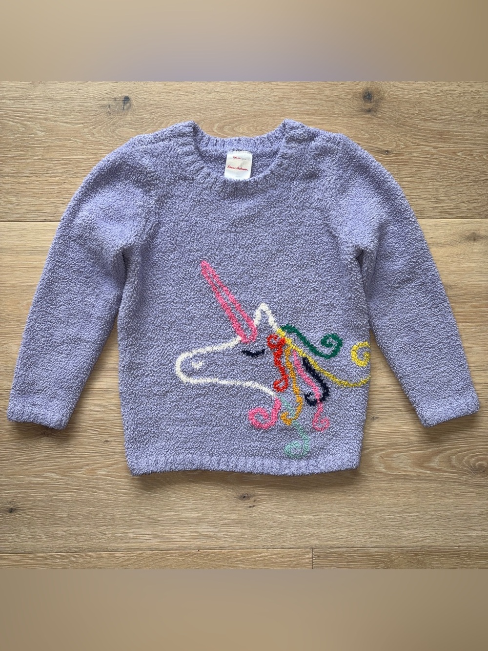 Hanna Andersson Girls Size 4 / 100 cm Purple Fuzzy Unicorn Sweater Pullover*@23